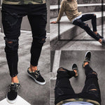 Men’s Pencil Jeans – Low Waist, High Elasticity Trousers with Distressed Look for Casual and Leisure Wear
