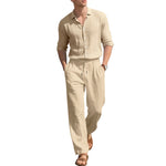 Loose Casual Long Sleeves Shirt and Trousers Two-Piece Set for Men – Lightweight Linen Outfit