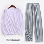 Men’s Ultra-Thin Long Sleeve Pajamas – Cropped Trousers Set for Spring and Summer, Lightweight and Comfortable