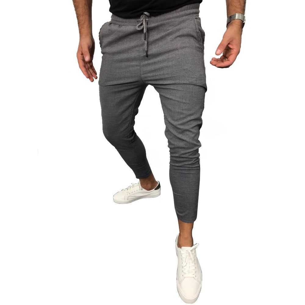 Men’s Lace-Up Casual Jogging Pants – Solid Color, Mid-Waist, Slim Fit Sportswear