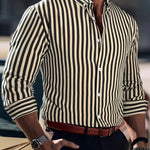 Ins Stripe Printed Long Sleeve Shirt for Men – Casual Loose Lapel Button Top Fashion Daily Wear
