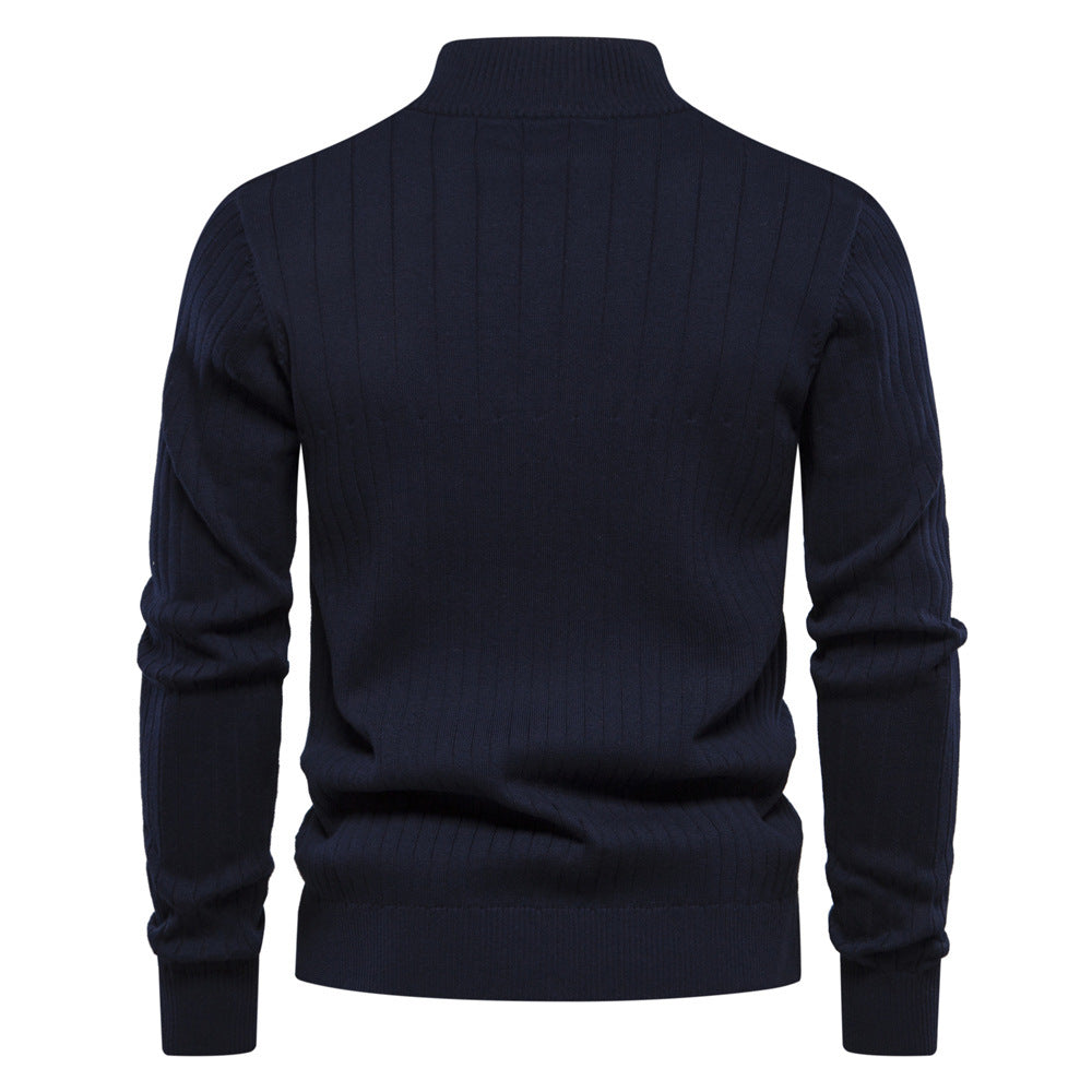 Men’s Stand Collar Half-Zip Sweater – Slim Fit Cotton Blend Pullover, Stylish Autumn Casual Top