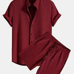 Men’s Casual Beachwear Two-Piece Set – Loose Short Sleeve & Shorts | Summer Striped Outfit for Daily Comfort