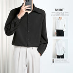 Korean Style Men’s Loose Trendy Shirt – High-End Draping Non-Ironing Polyester Top for Teenagers