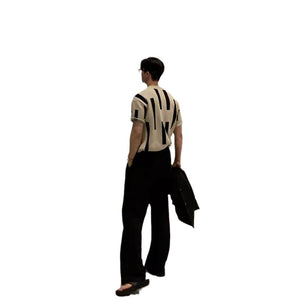 American High Street Round Neck Knitted Short Sleeve T-shirt for Men – Loose Fit Casual Harajuku Style Top