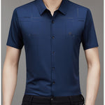 Men’s Seamless Short Sleeve Business Shirt – Lightweight Striped Summer Office Top for Smart Casual Style