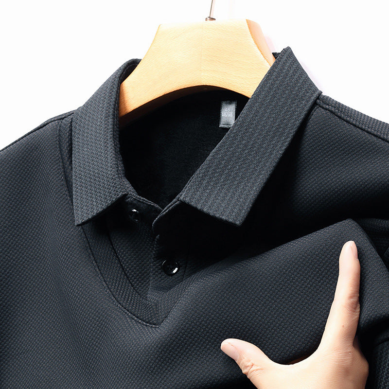 Men’s Business Casual Fake Two-Piece Striped Sleeve T-Shirt – Comfortable Polyester Blend for Daily Leisure