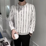 Men’s Niche Round Neck Slim-Fit Striped Sweater – Lightweight Corduroy Pullover for Casual Style