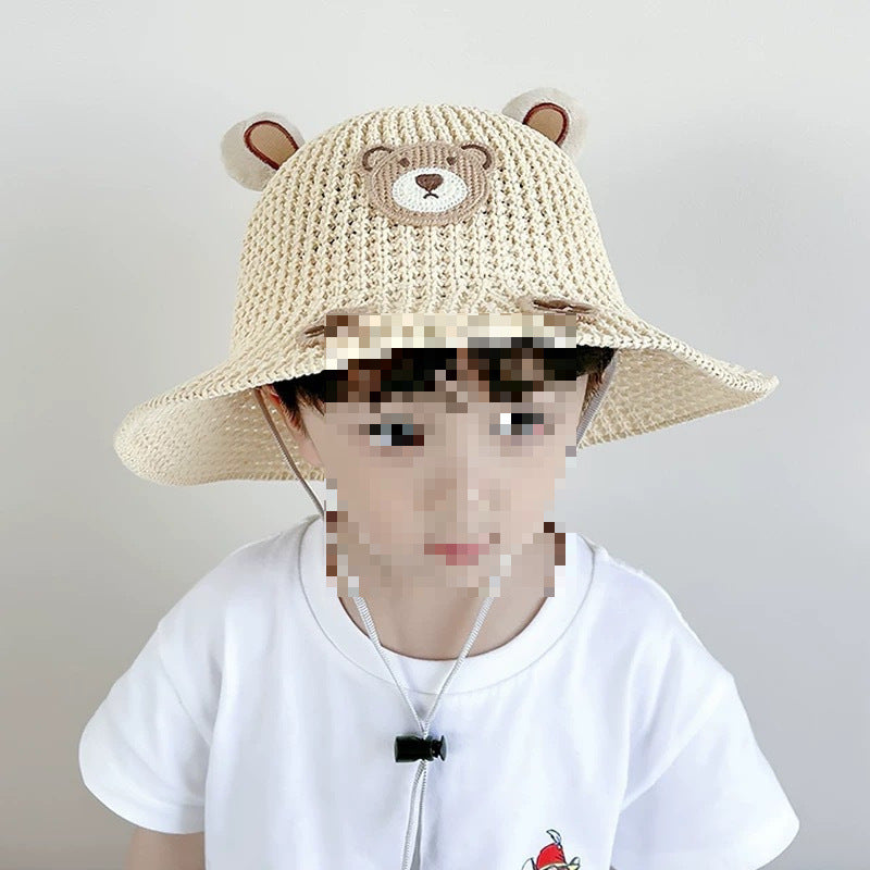 Bear Sun-Proof Straw Hat – Cute Baby Travel Sun Hat for Boys & Girls | Breathable, Windproof, Summer Sun Protection