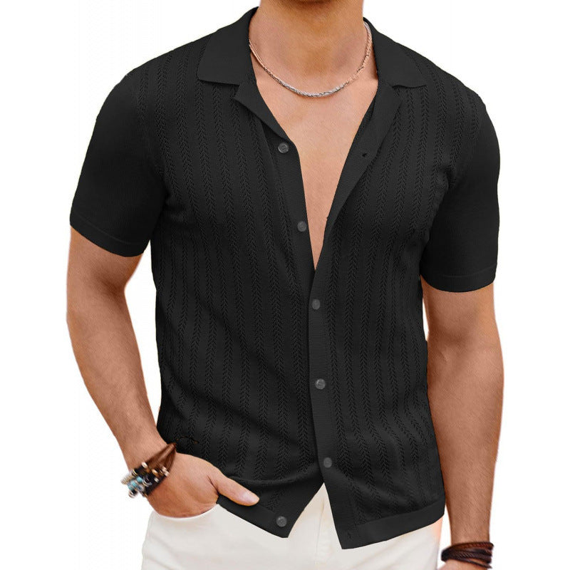 Summer Cool Hollow Men’s Shirt | Lightweight Breathable Short Sleeve Cardigan Top