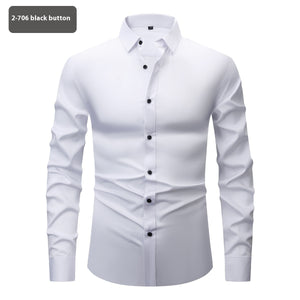 Men’s Long Sleeve Stretch Shirt – Fashionable Solid Color Loose Fit Top for Casual & Daily Wear