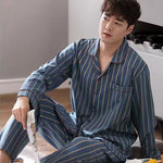 Men’s Cotton Long-Sleeve Pajama Set – Loose Trousers & Top | Comfortable Autumn and Winter Homewear for Men