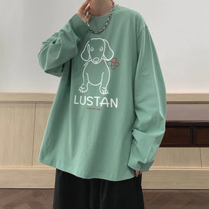 Cartoon Puppy Printed Long Sleeve T-shirt - Casual Loose Pullover for Autumn | Available in Multiple Colors