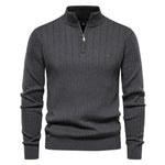Men’s Stand Collar Half-Zip Sweater – Slim Fit Cotton Blend Pullover, Stylish Autumn Casual Top