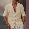 Men’s Linen Casual Shirt – Spring & Autumn Tailored Collar Button Pocket Top for Everyday Fashion