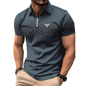 Men’s Summer Fashion Sports Short Sleeve – Stylish Striped Shirt with Zipper Design, Loose Fit Casual Top