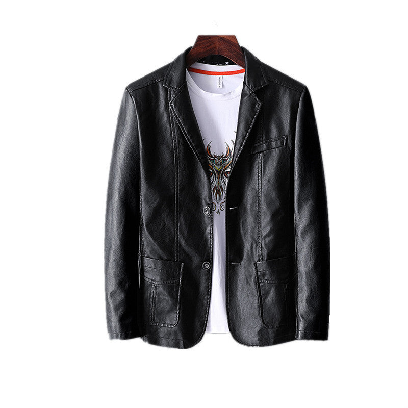 Leather Men's Autumn and Winter Jacket – Thin Lapel PU Coat with Pockets & Classic Style