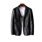 Leather Men's Autumn and Winter Jacket – Thin Lapel PU Coat with Pockets & Classic Style