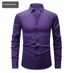 Men’s Long Sleeve Stretch Shirt – Fashionable Solid Color Loose Fit Top for Casual & Daily Wear