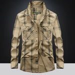 Men’s Plus Size Loose Cargo Cotton Shirt – Long Sleeve Casual Top in Khaki, Blue & Green