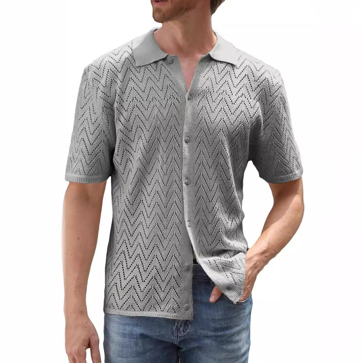 Men’s Summer Hollow Leisure Shirt – Lightweight Short Sleeve Non-Iron Casual Top in Multiple Colors