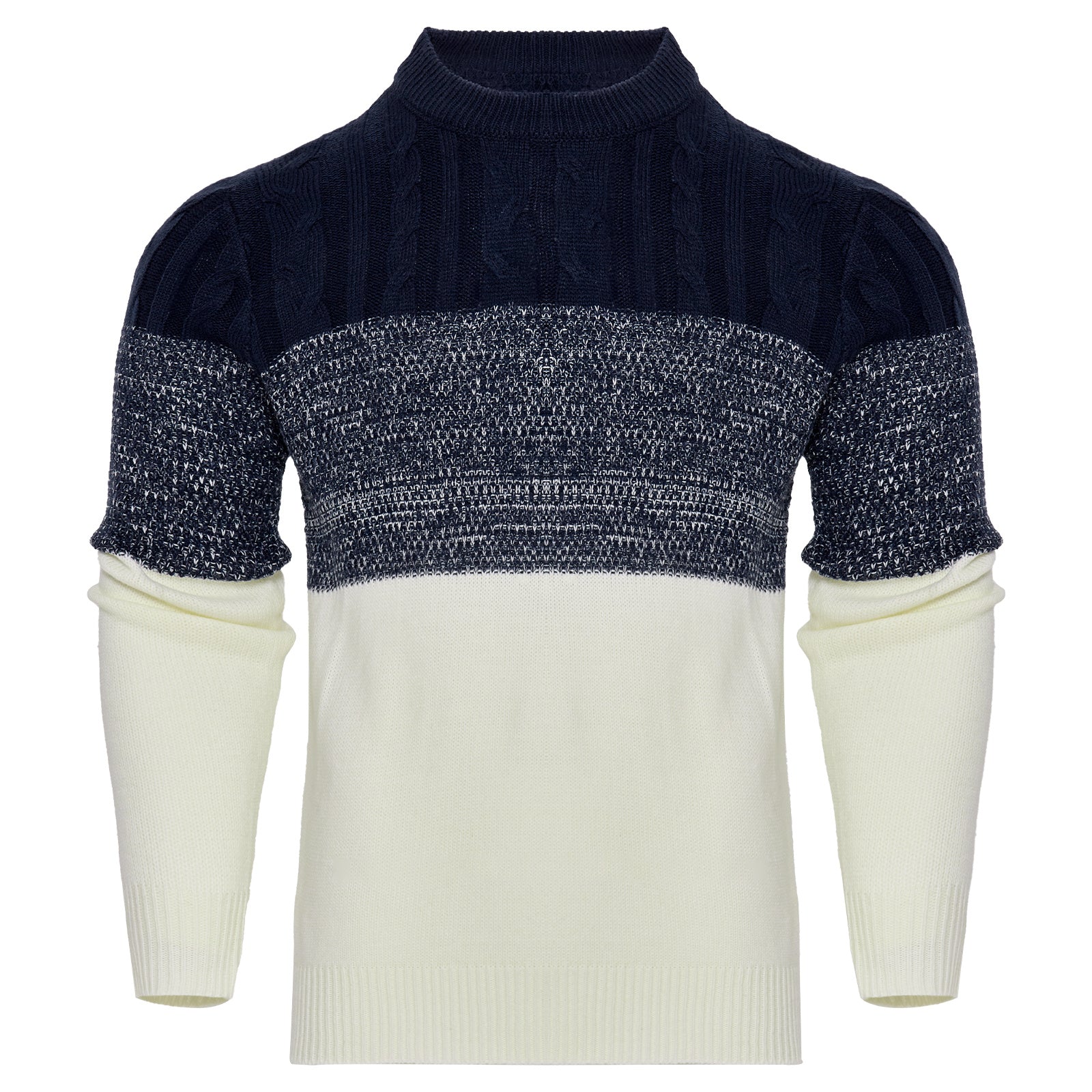 Men's Color Block Cable Knit Sweater – Long Sleeve Pullover for Casual, Outdoor, and Daily Wear