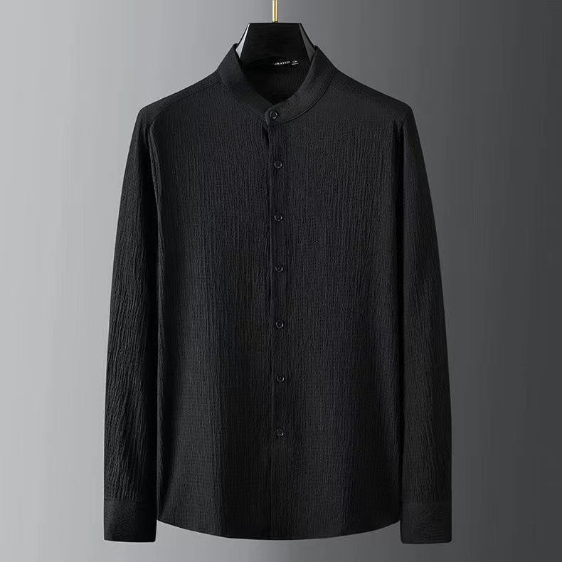 Men’s Casual Light Summer Suit – Striped Seersucker Shirt & Cropped Pants | Stand Collar Cotton Summer Outfit