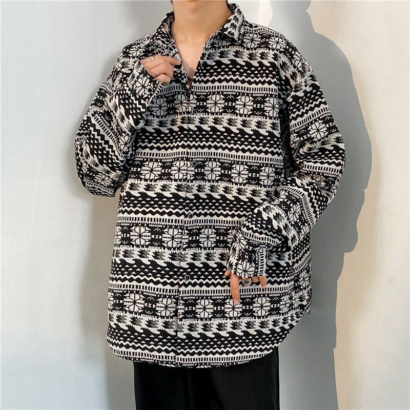 Loose Japanese-Style Retro Ethnic Long Sleeve Shirt – Autumn & Winter Cardigan for Youth Couples