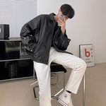 Men’s Korean Style PU Leather Baseball Jacket – Casual Loose-Fit Outerwear for Spring and Autumn