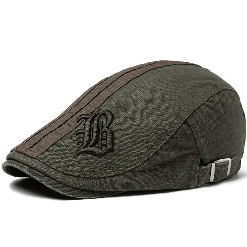 Men’s Letter Beret – Breathable Cotton Sun Hat | Adjustable Flat Top, English Letter Design, Spring Sun Protection