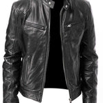 Men’s PU Leather Jacket – Slim-Fit Zipper Jacket in Khaki, Brown, and Black for Business and Casual Wear