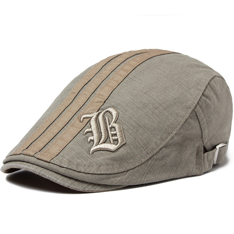 Men’s Letter Beret – Breathable Cotton Sun Hat | Adjustable Flat Top, English Letter Design, Spring Sun Protection