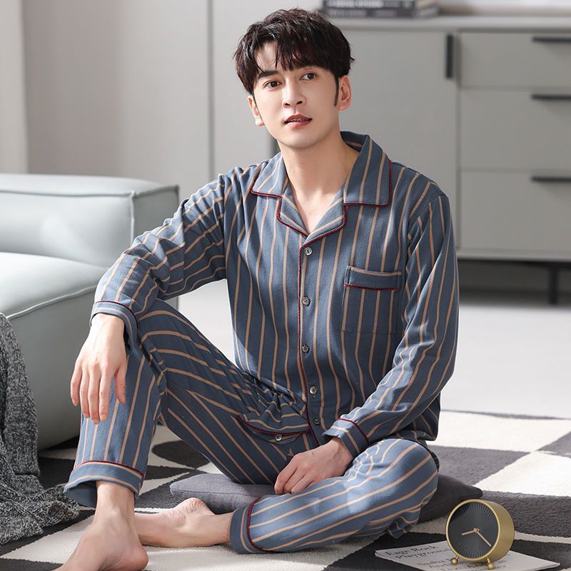 Men’s Cotton Long-Sleeve Pajama Set – Loose Trousers & Top | Comfortable Autumn and Winter Homewear for Men
