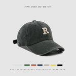 Washed Letter R Baseball Cap – Casual Cotton Patch Sun Hat for Men & Women | Breathable Adjustable Dome Cap