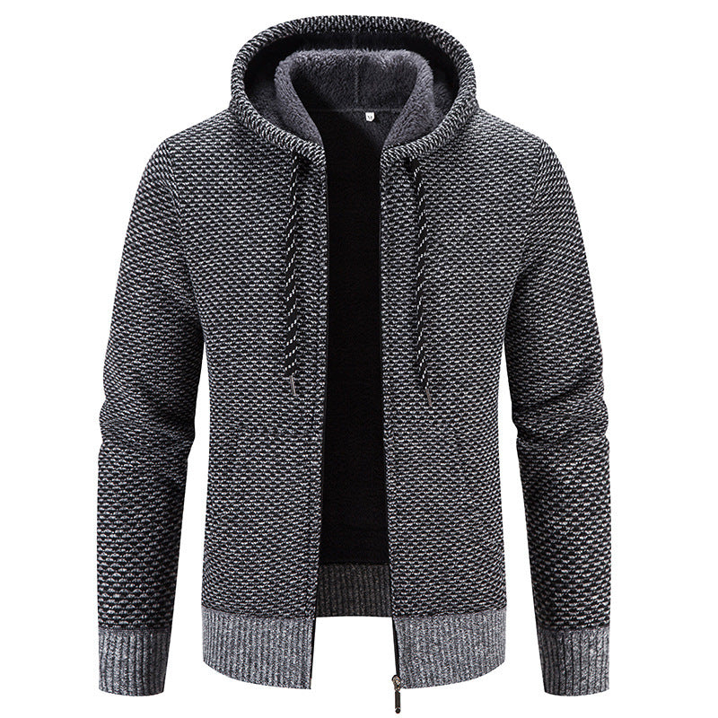 Men's Winter Coat – Zipper Hoodie with Drawstring, Thick Plush Lined Casual Slim-Fit Jacket for Plus Sizes