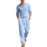 Loose Casual Long Sleeves Shirt and Trousers Two-Piece Set for Men – Lightweight Linen Outfit