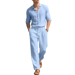 Loose Casual Long Sleeves Shirt and Trousers Two-Piece Set for Men – Lightweight Linen Outfit