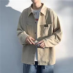 Men’s Loose American Retro Corduroy Shirt – Long Sleeve Polyester Casual Top for Everyday Wear