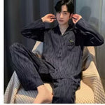 Men’s Cotton Long-Sleeve Pajama Set – Loose Trousers & Top | Comfortable Autumn and Winter Homewear for Men
