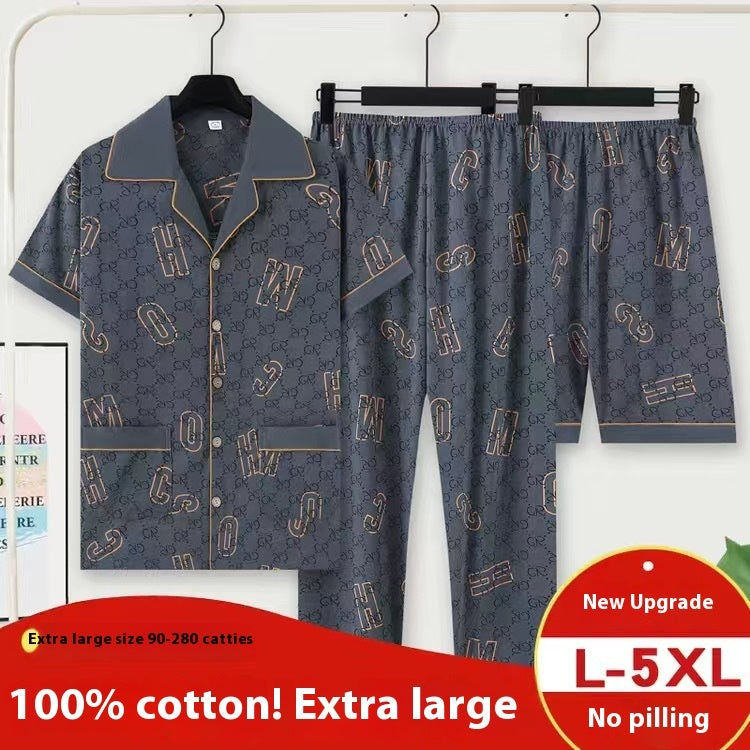 Men’s Summer Cotton Pajamas – Short Sleeve Shirt & Trousers Three-Piece Cartoon Set