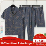 Men’s Summer Cotton Pajamas – Short Sleeve Shirt & Trousers Three-Piece Cartoon Set