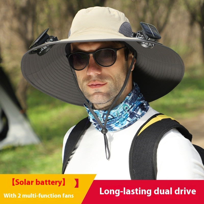 Outdoor Wide Brim Sun Hat With Solar Fan – USB Charging, Adjustable, Breathable, Waterproof, Windproof, Summer Fishing Hat
