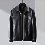 New Men’s Lapel Business Casual Jacket – Loose-Fit Artificial Leather Coat for Work and Daily Wear
