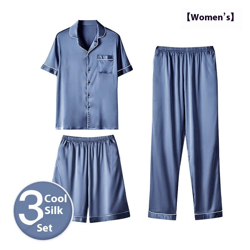 Men’s Ice Silk Homewear Three-Piece Suit – Lightweight Pajamas with Shorts and Trousers for Comfortable Relaxation