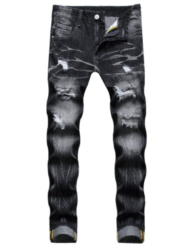 Men’s Vintage Distressed Denim Jeans – Casual Cotton Trousers for Streetwear and Everyday Style