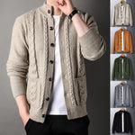 Men's Jacquard Cardigan Sweater – Single-Breasted Slim-Fit Pullover with Pockets for Youth