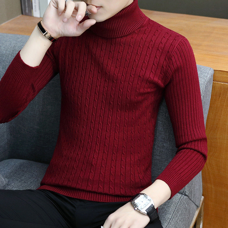 Slim-Fit High Neck Sweater for Men – Long Sleeve Cotton Blend Winter Pullover Turtleneck Top