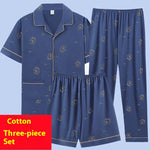 Men’s Summer Cotton Pajamas – Short Sleeve Shirt & Trousers Three-Piece Cartoon Set