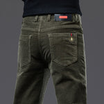 Men’s Autumn Outerwear Straight Trousers – Korean Style Corduroy Pants with Belt and Multi-Pockets, Plus Velvet Lined