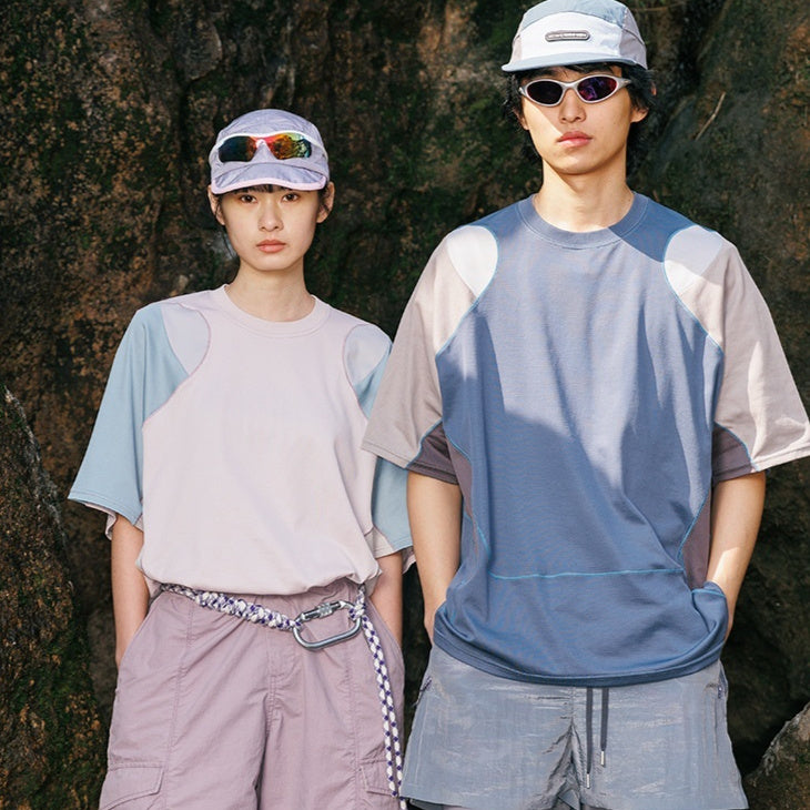 Men's Patchwork Contrast Color Sports T-shirt | Loose Fit Cotton Blend Summer Top
